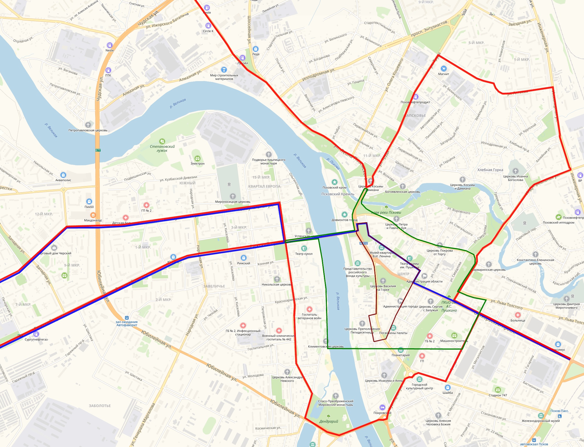 Карта транспорта псков